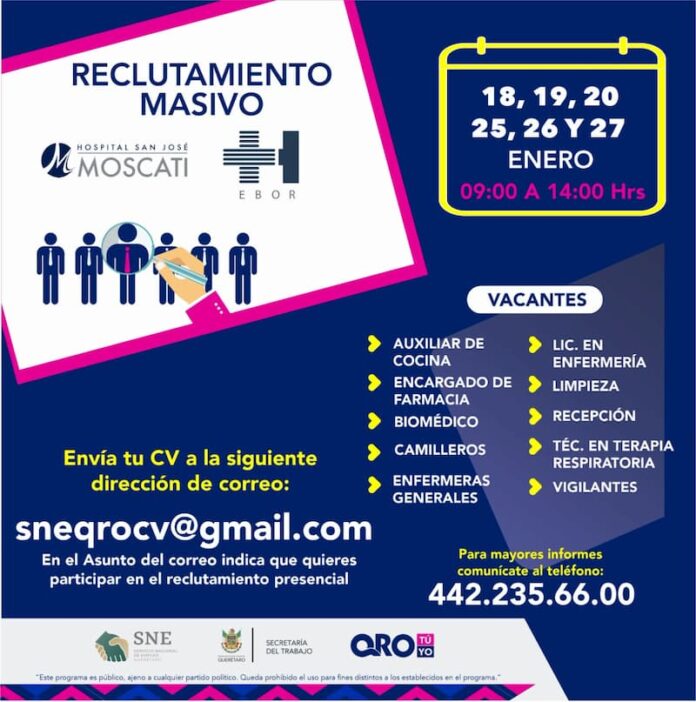 Convocan a reclutamiento masivo para trabajar en el área de salud del estado de Querétaro