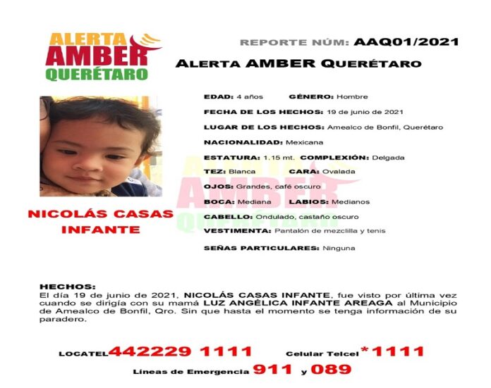 Alerta Amber activada para localizar a Nicolás Casas