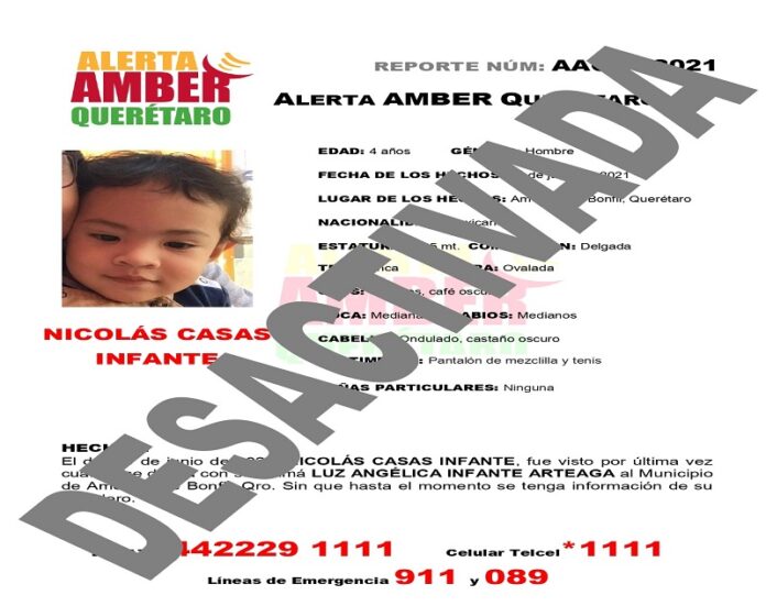 DESACTIVAN Alerta Amber del niño Nicolás Casas