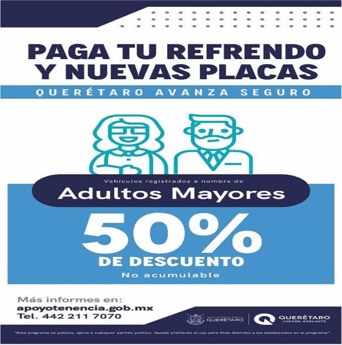 Adultos mayores y personas con discapacidad obtendrán 50% de descuento en nuevas placas y refrendo vehicular