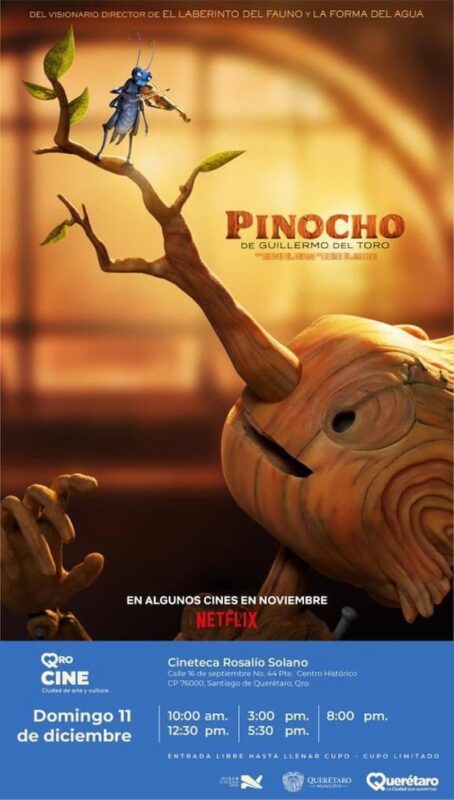”Pinocho” de Guillermo del Toro, será proyectada en la Cineteca Rosalío Solano